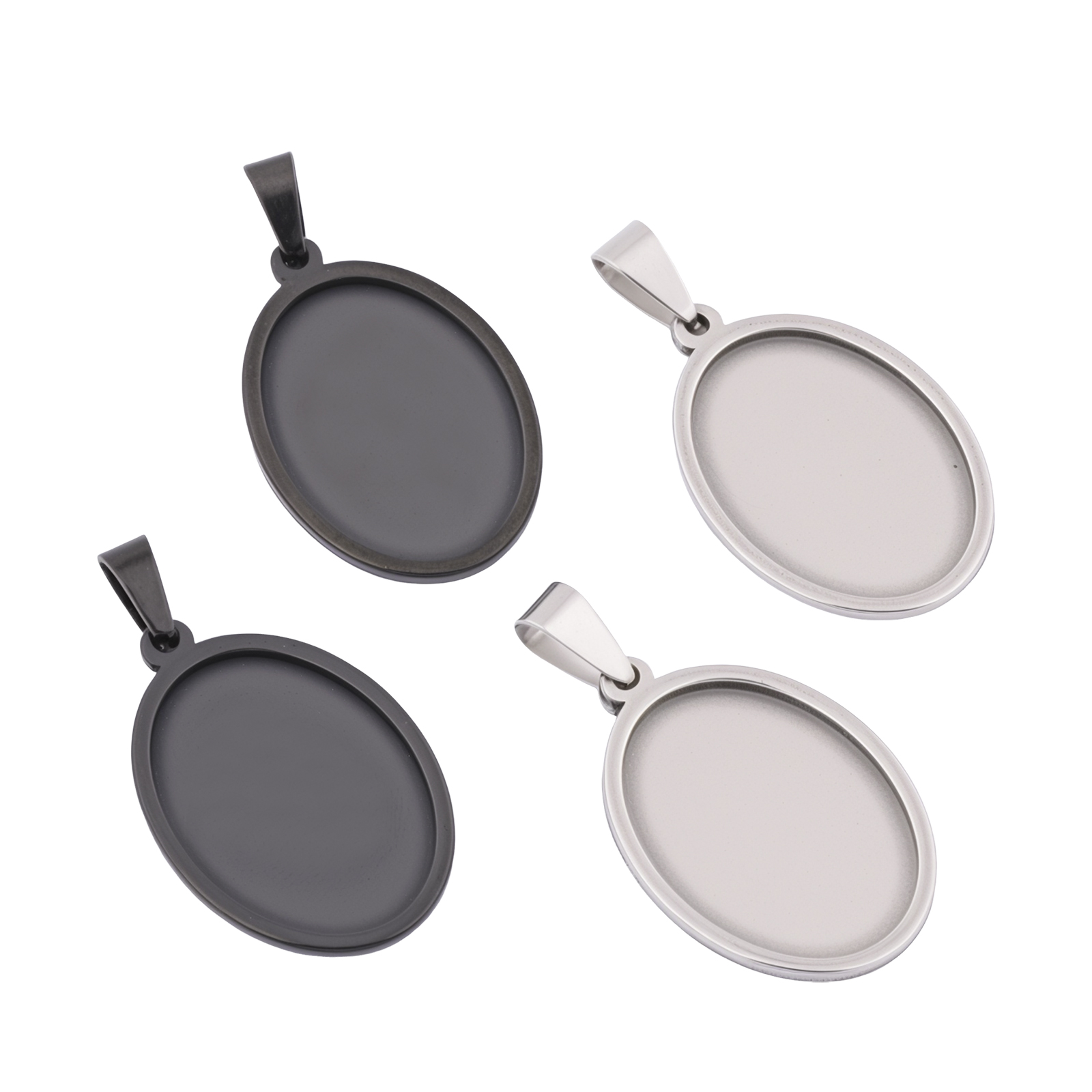 Jewelry Making Tray - 5pcs Stainless Steel Black Oval Cabochon