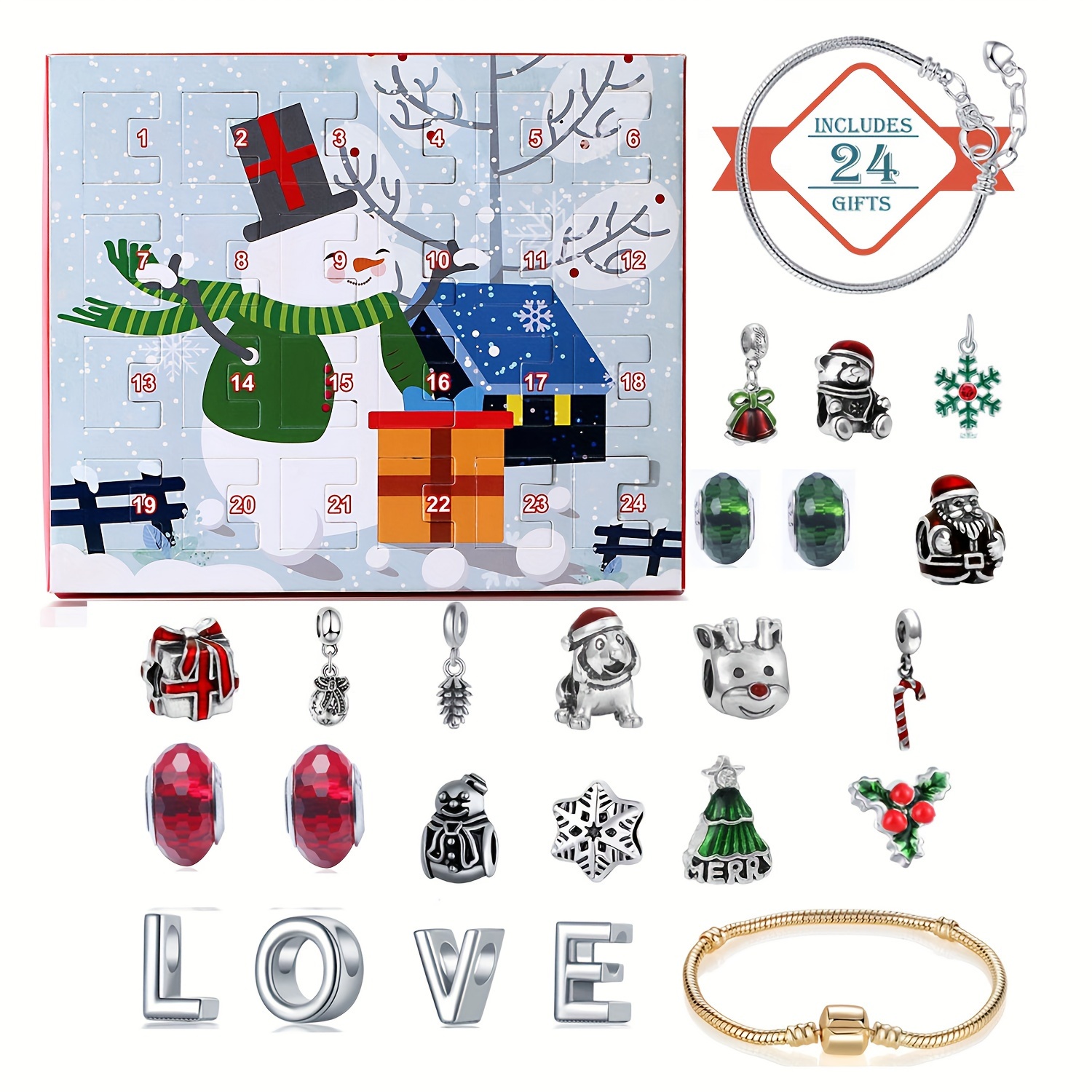 Jewelry Making Diy Kit - Snowman Christmas Advent Calendar Bracelet Set