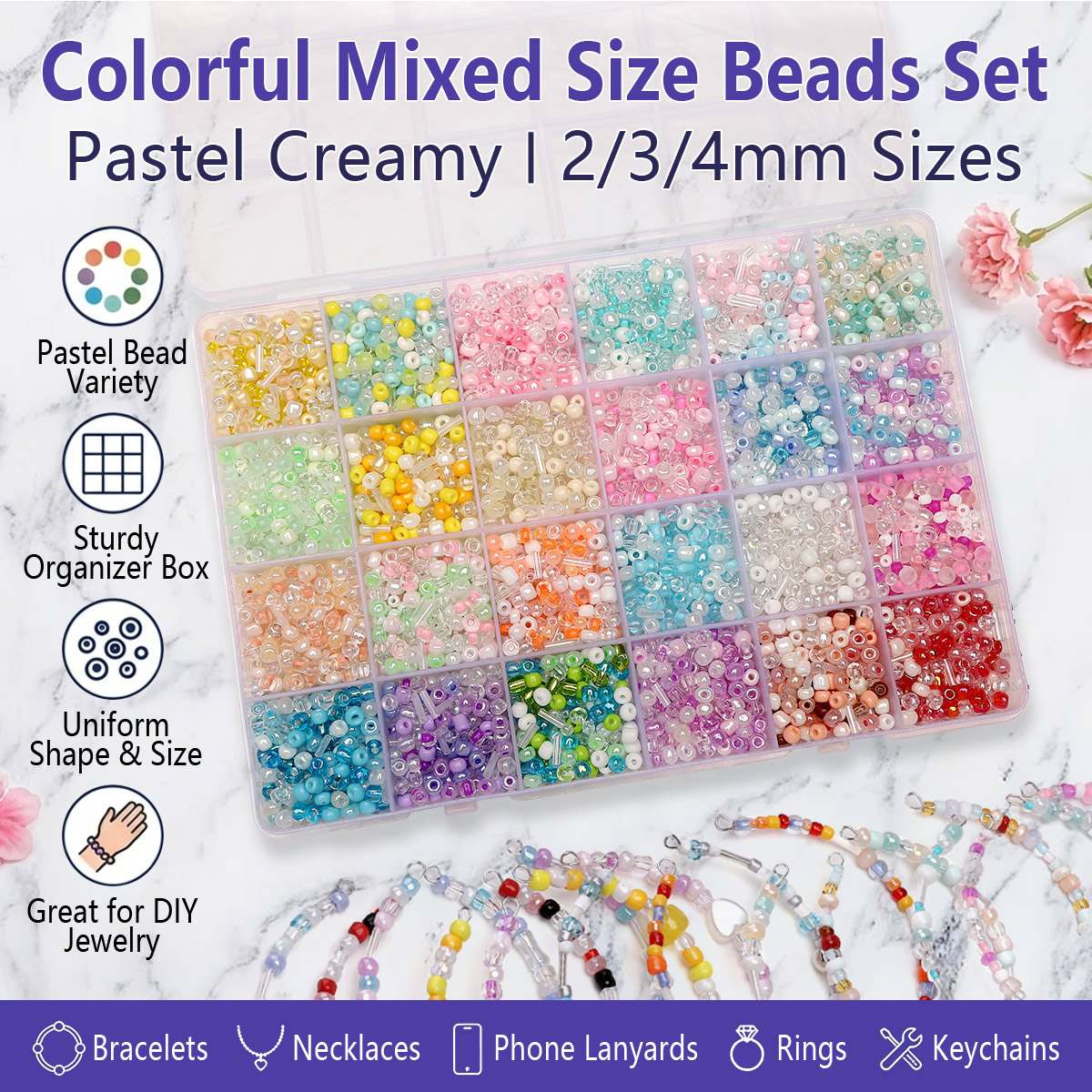 Crimp Bead Tube - 24 Grid Mixed Size Glass Seed