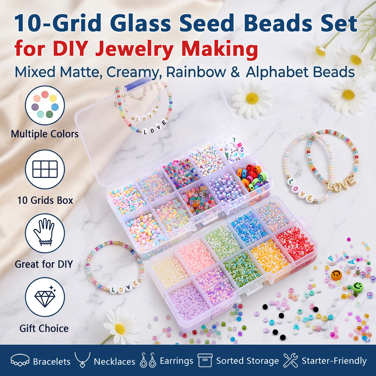 Jewelry Making Diy Kit - 2mm 3mm Glass Seed Beads Kit