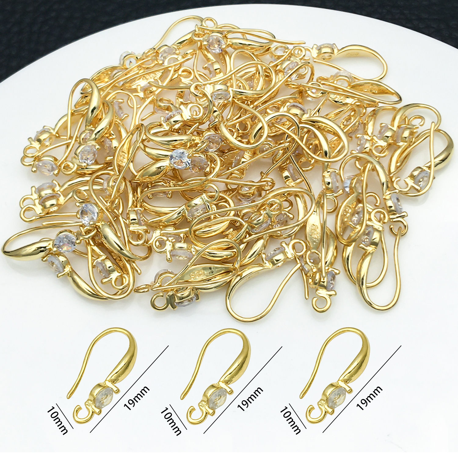 Jewelry Making Wire - 3pcs 10x19mm with Zircon Earring Hooks