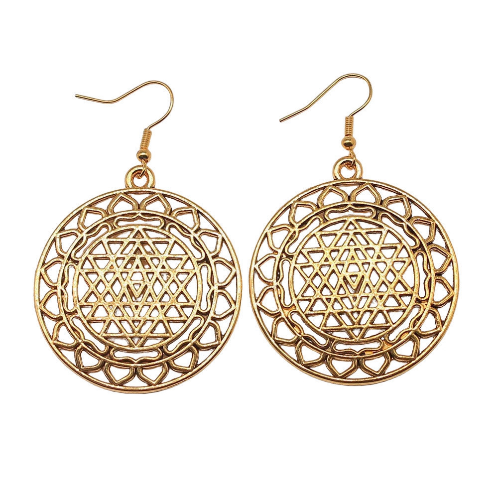 1pair Sri Yantra Pattern ear p - Jewelry Making For Couples avaliação e preço