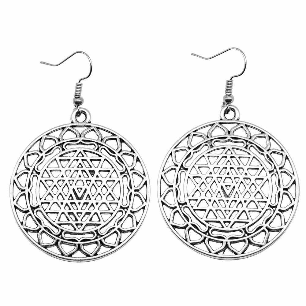 1pair Sri Yantra Pattern ear p - Jewelry Making For Couples avaliação e preço