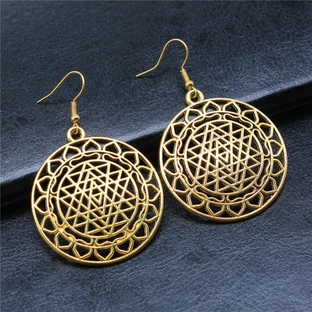 1pair Sri Yantra Pattern ear p - Jewelry Making For Couples avaliação e preço