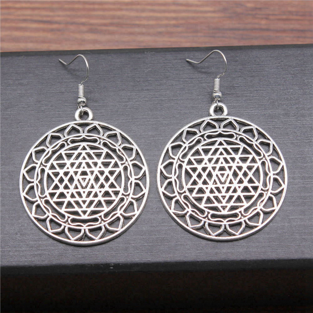 1pair Sri Yantra Pattern ear p - Jewelry Making For Couples avaliação e preço