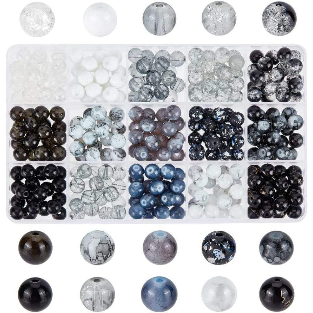 300pcs 8mm Black Glass Beads 1 - Jewelry Making Diy Kit avaliação e preço