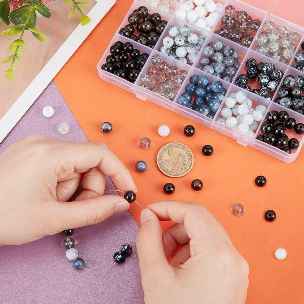 300pcs 8mm Black Glass Beads 1 - Jewelry Making Diy Kit avaliação e preço