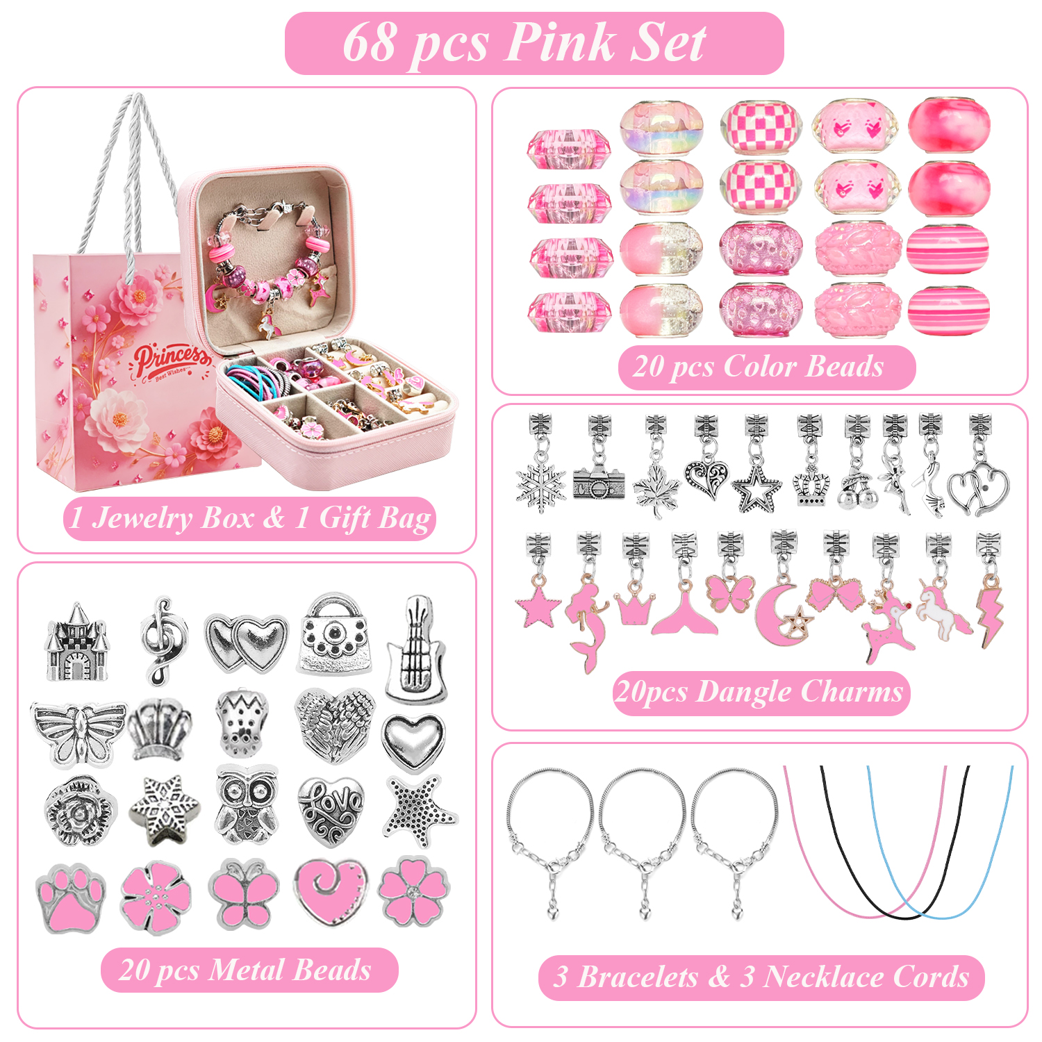 68pcs pink beaded jewelry set, - Jewelry Making Diy Kit avaliação e preço