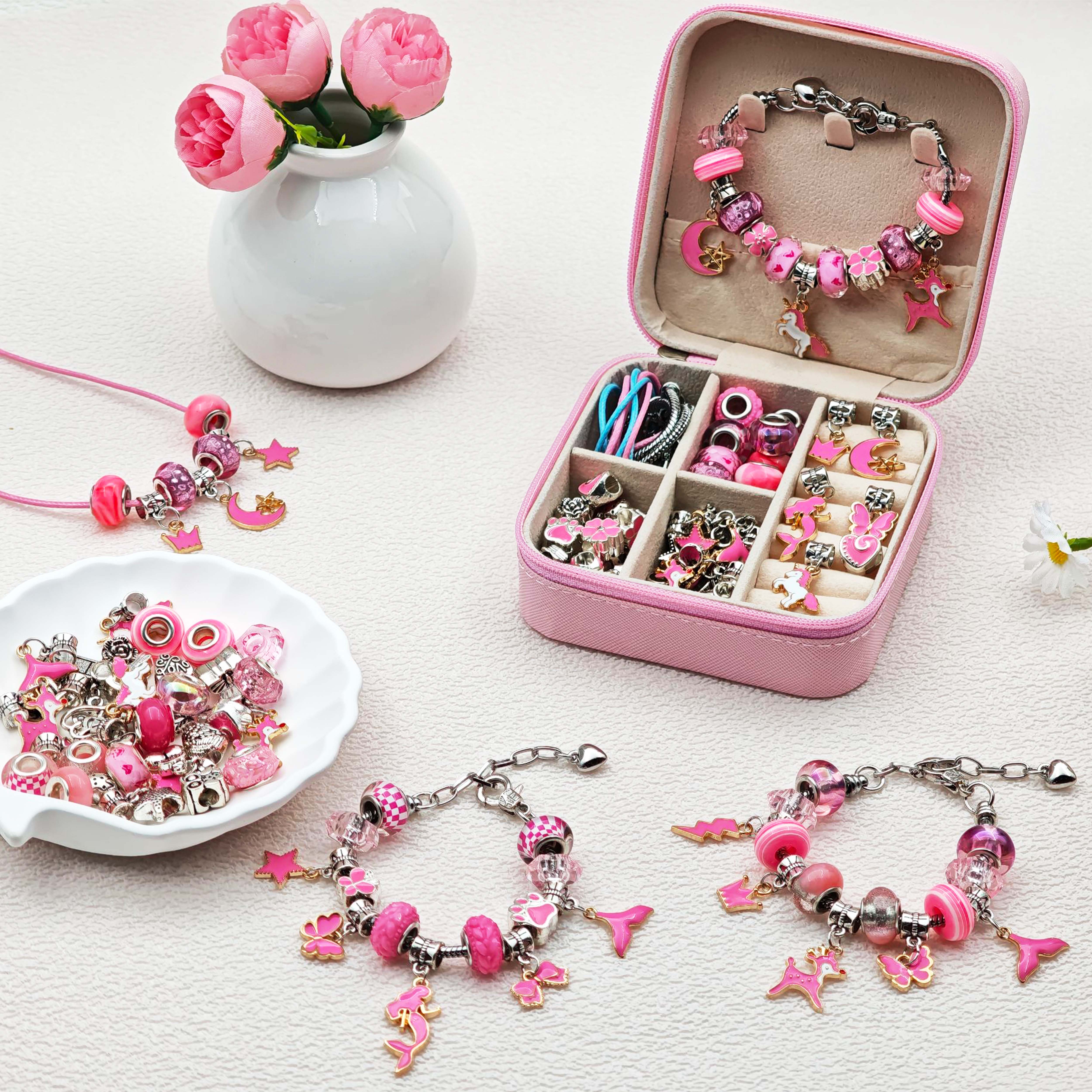 68pcs pink beaded jewelry set, - Jewelry Making Diy Kit avaliação e preço