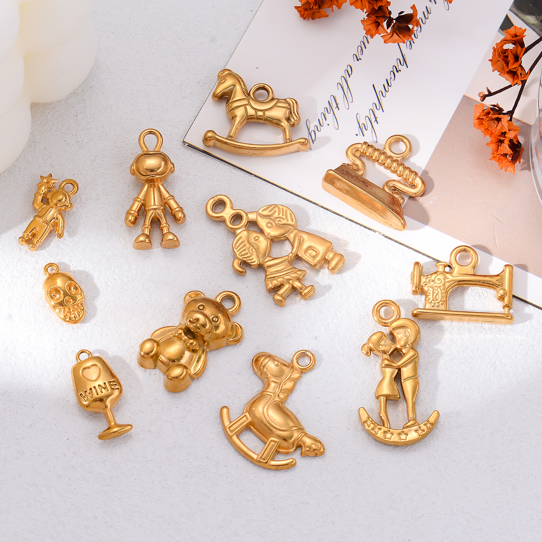 2Pcs Stainless Steel Bear Rock - Jewelry Making For Couples avaliação e preço